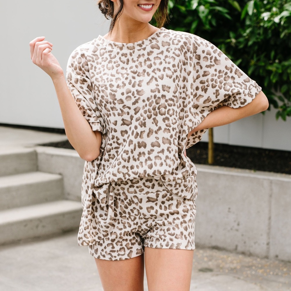 Untamed Leopard Waffle Knit Lounge Shorts - Picture 7 of 8